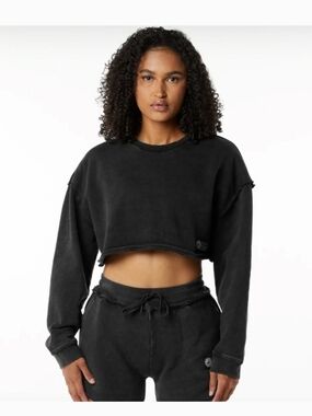 Alphalete Washed Black  Very Terry Cropped Crew Sweatshirt Extra Large